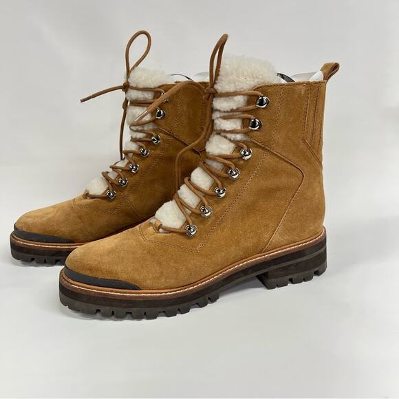 Marc Fisher 9 mlizzie Lizzie Shearling Winter Boots Women brown leather lug - Picture 3 of 11